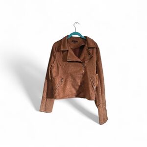 Women's Brown Asymmetrical Faux-Leather Jacket